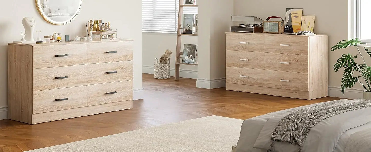 Dresser for Bedroom, 6 Drawer Double Dresser, Modern Chest of Drawers with Deep Drawers, TV Stand Large Storage Organizer