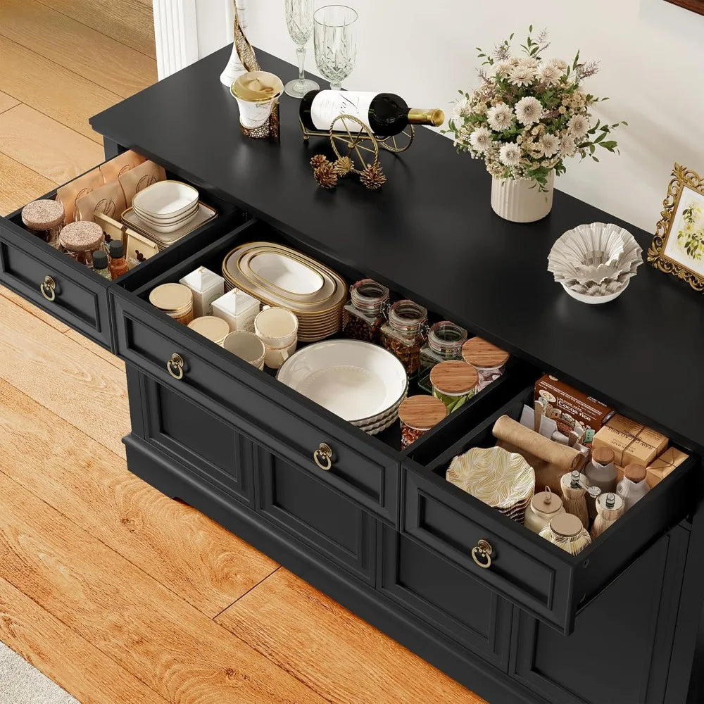52.7" Large Buffet Cabinet Sideboard with 3 Drawers 4 Doors Wood Coffee Bar Kitchen Dining Room Storage, Customized