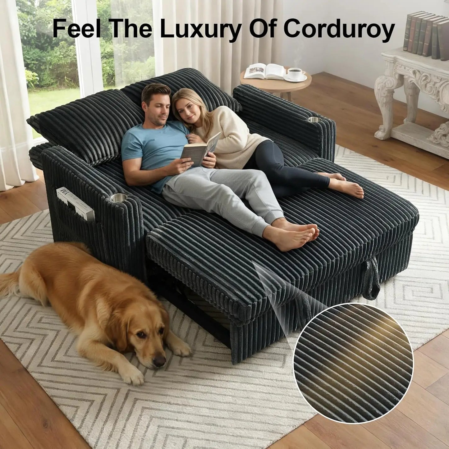 3 In 1 Convertible Corduroy Sleeper Sofa Bed