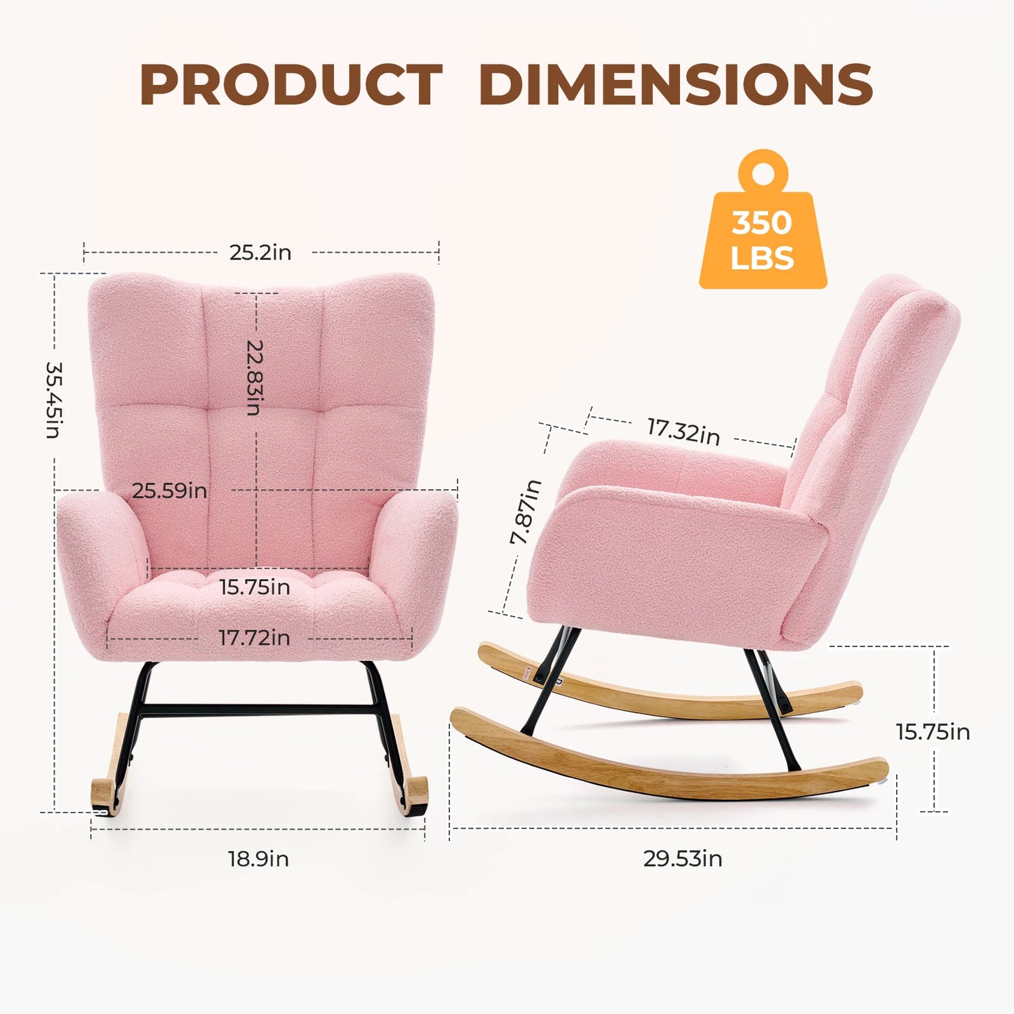 JHK Teddy Upholstered Saucer Rocking Chair with High Backrest Armchair Padded Seat Metal Frame Reading Chair for Living Room
