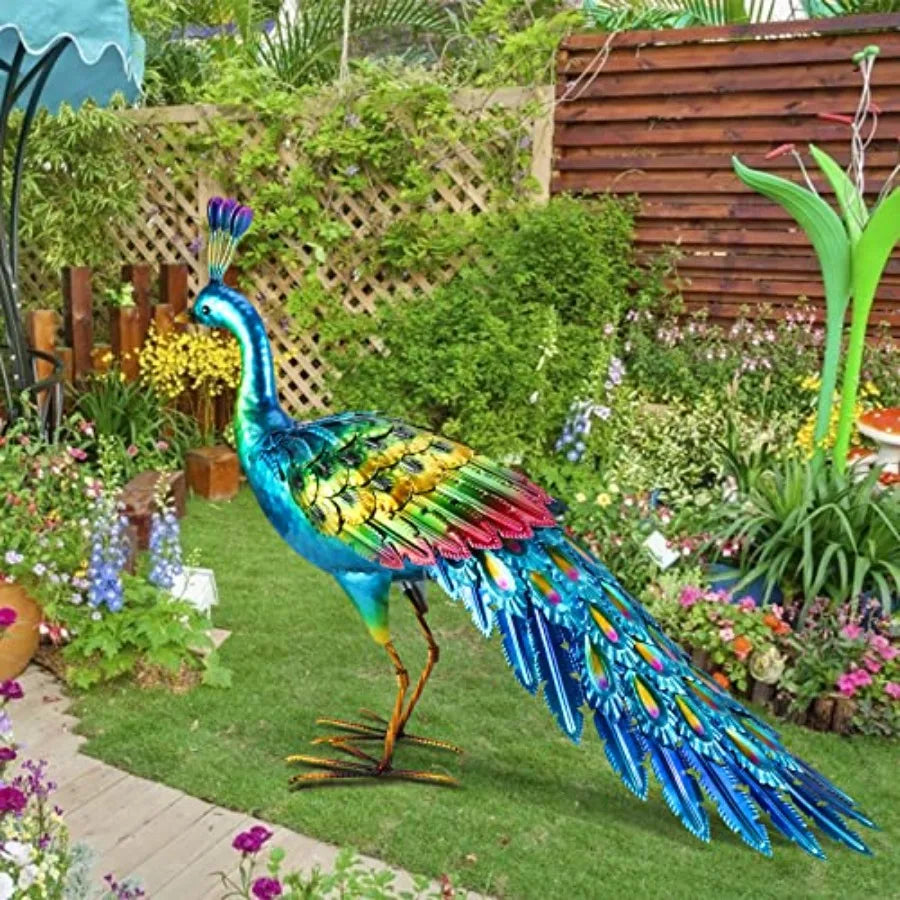 Metal Peacock Statue Garden Decor Yard Art Sculpture Outdoor Decoration for Lawn, Patio, Backyard, Housewarming Birthday Gifts