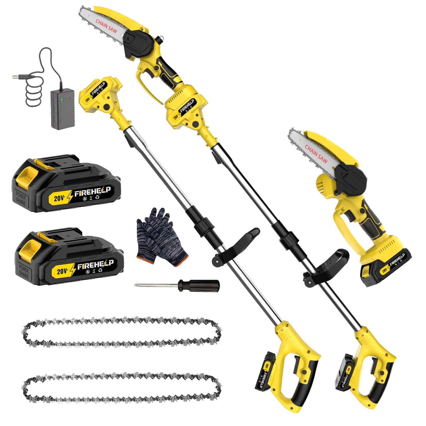 Firenheip 2-in-1 Cordless Pole Saw features an adjustable extension design, ideal for wood cutting and pruning tasks. Perfect fo