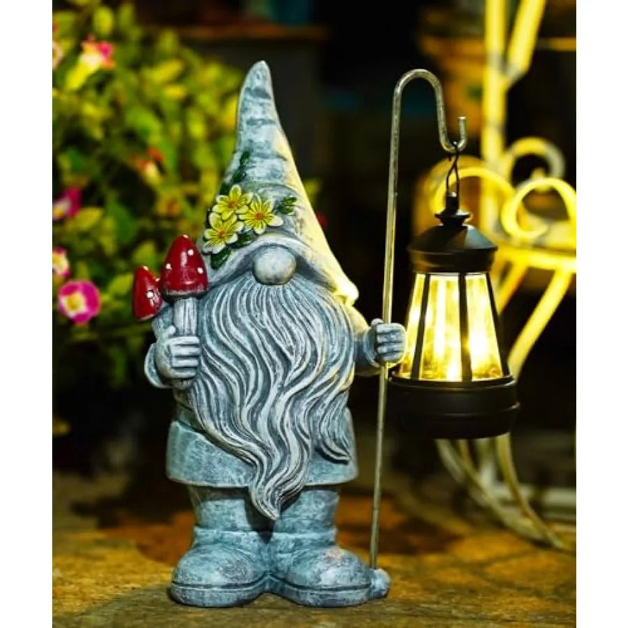 Garden Gnome with Solar Lantern: Outdoor Statue Decorations for Home Yard Lawn Balcony Patio Porch - Mothers Day Gifts for Mom