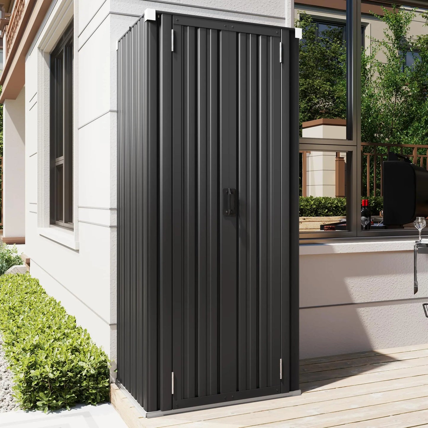 Dark Grey Tall Outdoor Storage Cabinet With Two Adjustable Shelves, Fully Weatherproof And Rust-Resistant For Garden Or Patio