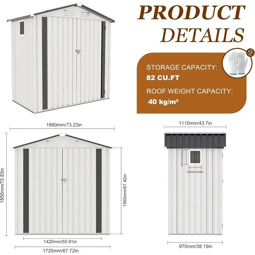6x3.6ft Outdoor Galvanized Steel Shed - Lockable Door & Window, Weatherproof Storage for Garden Tools and Equipment