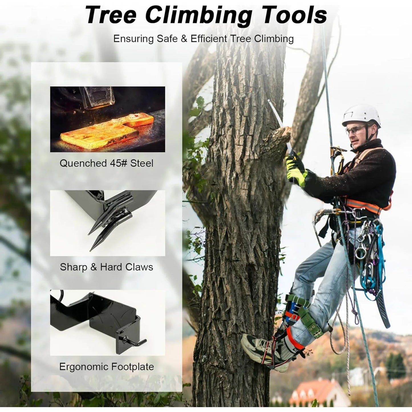 Tree Climbing Spike Set ,Portable Adjustable Lanyard Carabiner,Safety Belt Straps, for Hunting Observation, Picking Fruit