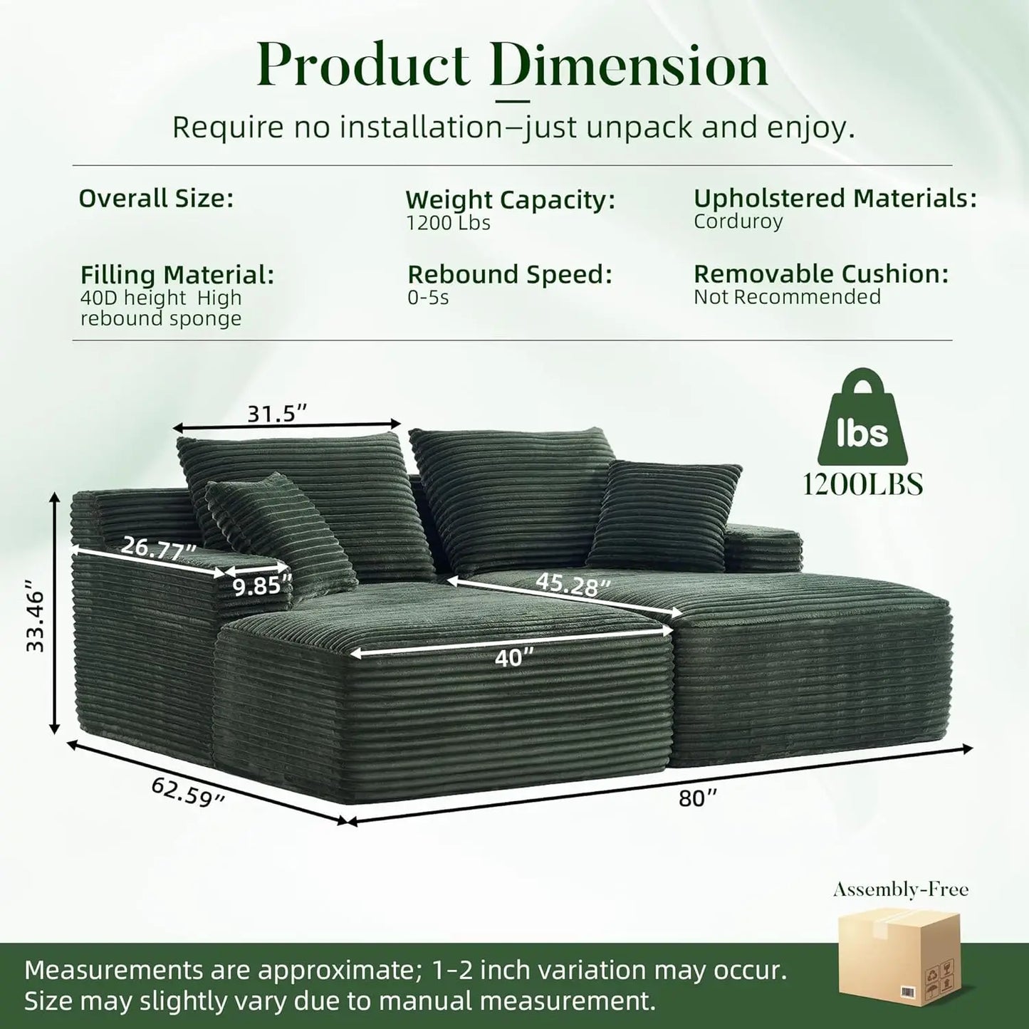 Double Chaise Lounges Plush Upholstered Boneless Couch Deep Seat