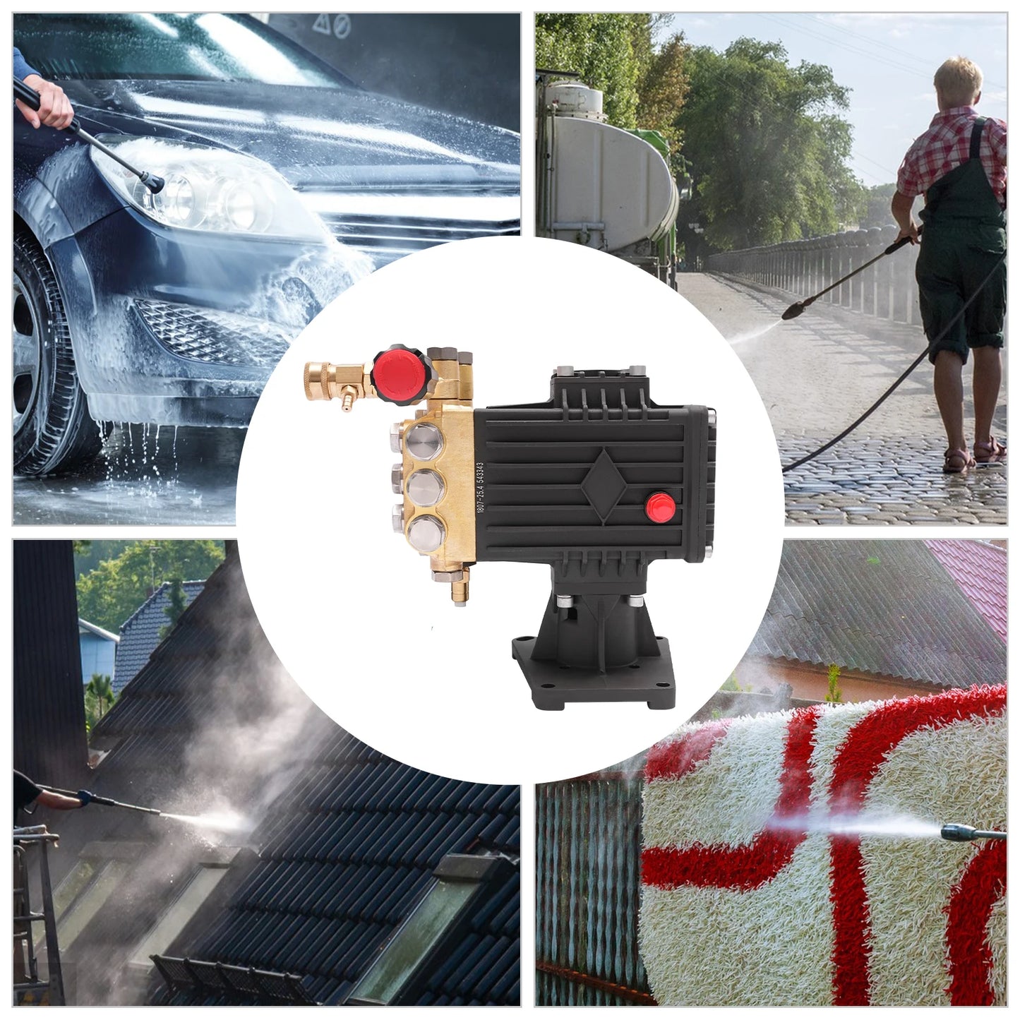 4000PSI 4GPM High Pressure Brass Pump Head Gas Pressure Washer Pump 13HP 3400RPM Direct Drive Rust Proof Aluminum Shell with Pressure Gauge for Car Wall Sidewalk