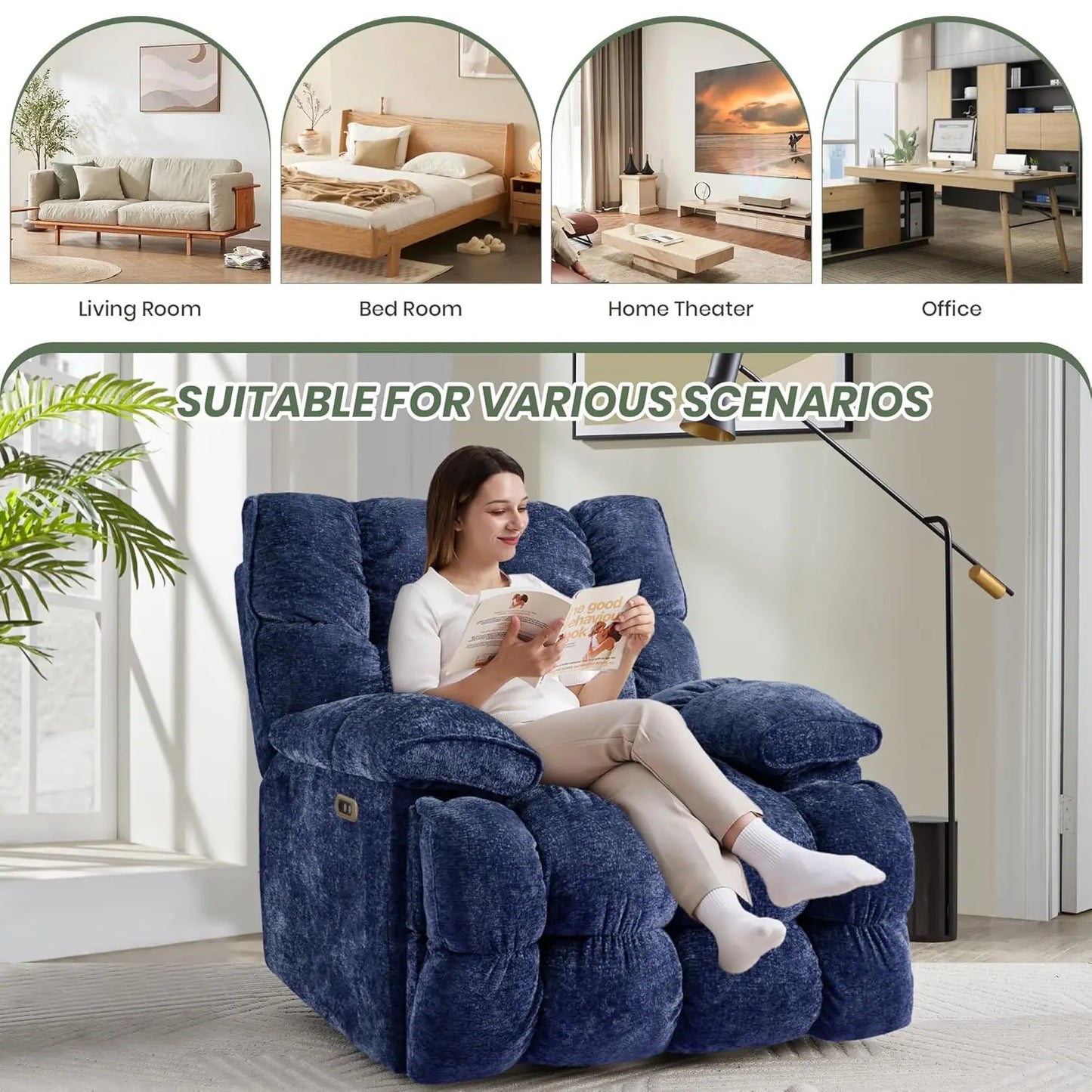 42" Oversized Power Swivel Rocker Recliner Chair Extra Wide Breathable Fabric Living Room 400lbs, Customized