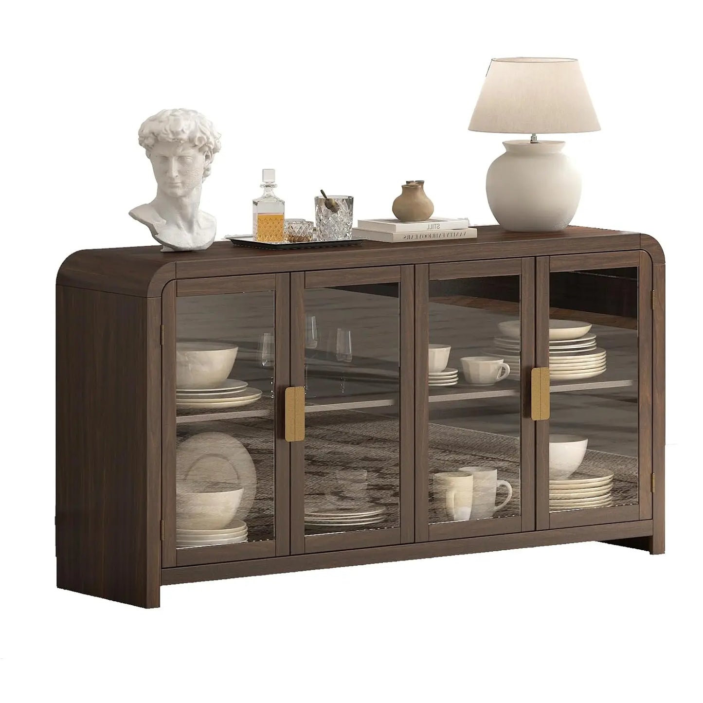 Oak Sideboard Buffet Cabinet With Storage And Adjustable Shelves
