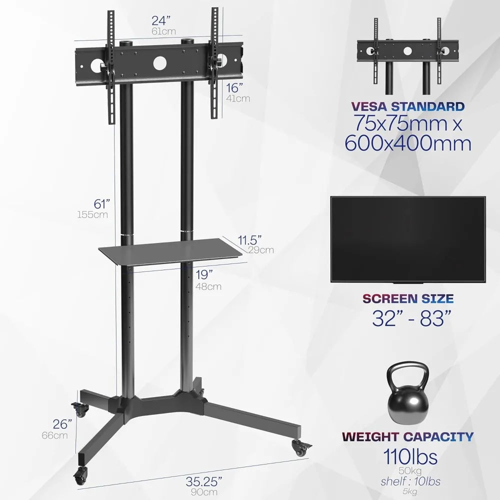 Mobile TV Cart For Flat And Curved Panels Heavy Duty