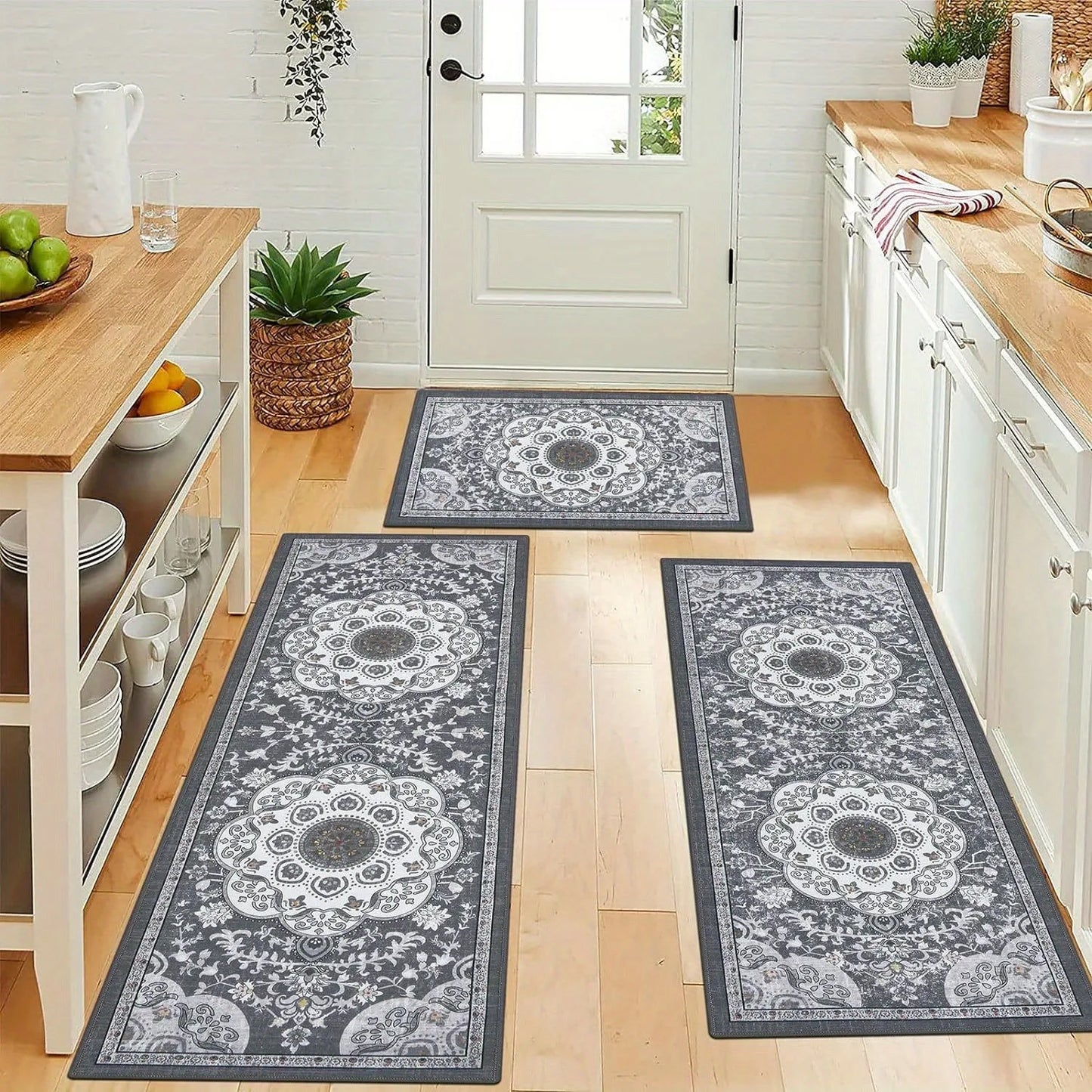 Bohemian 3 Piece Kitchen Floor Mat Set Non Slip Rug