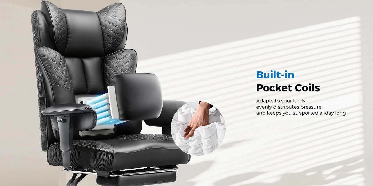 GTPLAYER Ergonomic Office Gaming Chair With Foot Rest And Adjustable Recline