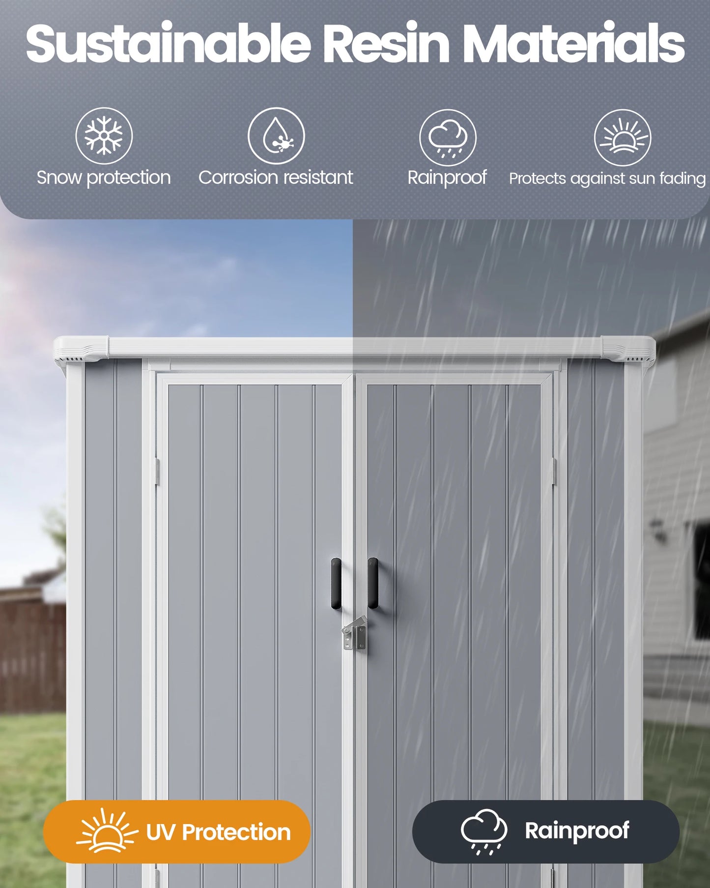 Outdoor Storage Shed Outdoor Polypropylene Resin Storage Shed Weatherproof Garden Tool Shed with Lockable Double Doors Floor Included Waterproof UV‑Resistant Patio Storage Cabinet for Backyard Lawn