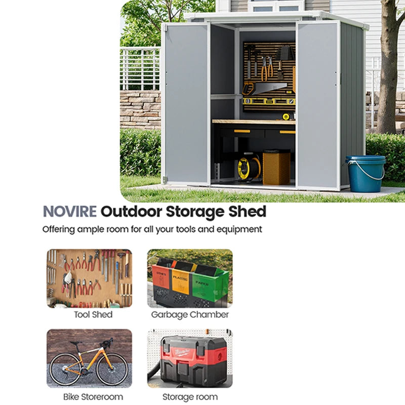 Outdoor Storage Shed Outdoor Polypropylene Resin Storage Shed Weatherproof Garden Tool Shed with Lockable Double Doors Floor Included Waterproof UV‑Resistant Patio Storage Cabinet for Backyard Lawn