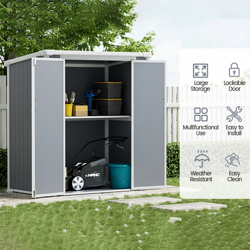 Outdoor Storage Shed Outdoor Polypropylene Resin Storage Shed Weatherproof Garden Tool Shed with Lockable Double Doors Floor Included Waterproof UV‑Resistant Patio Storage Cabinet for Backyard Lawn