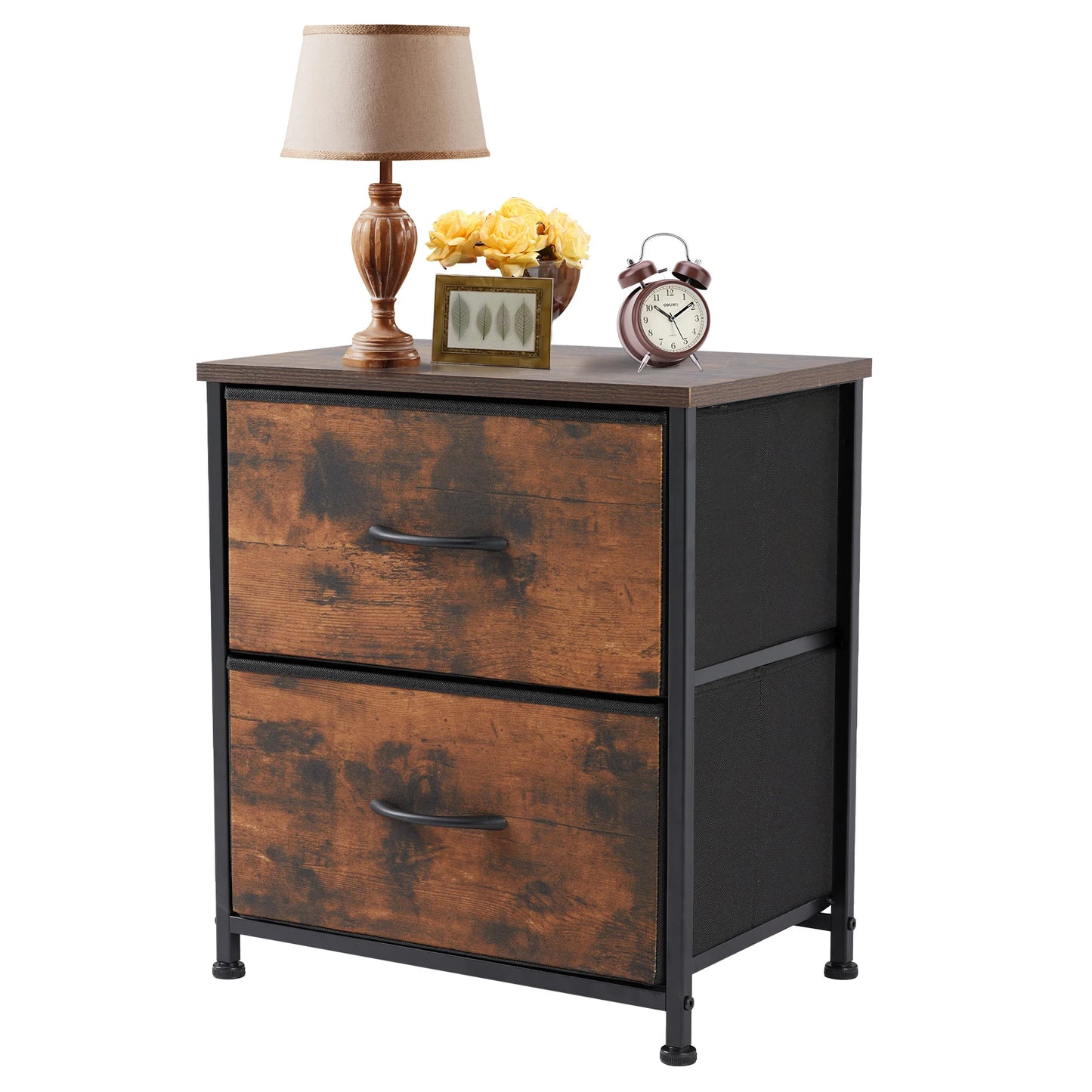 JHK Nightstand Bedside Table With Fabric Drawers For Bedroom Furniture