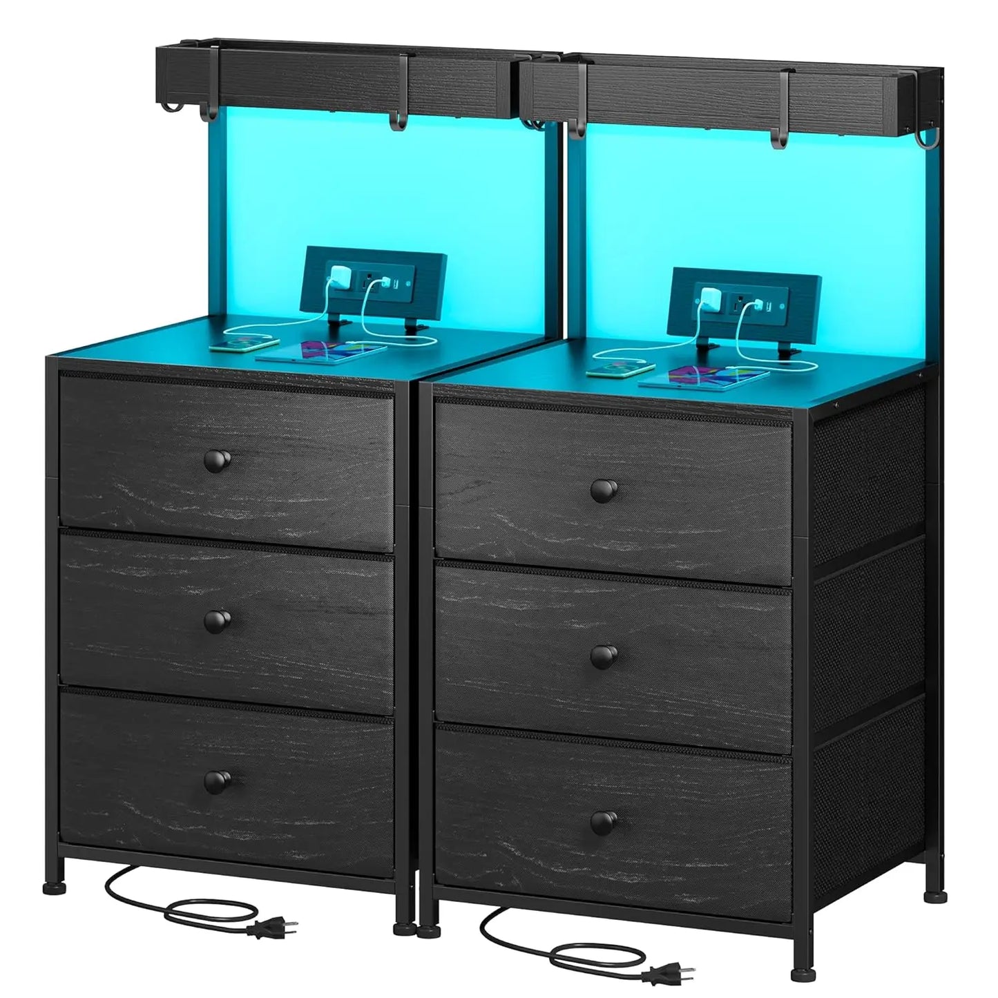 Night Stand Set of 2 With Charging Station And Led