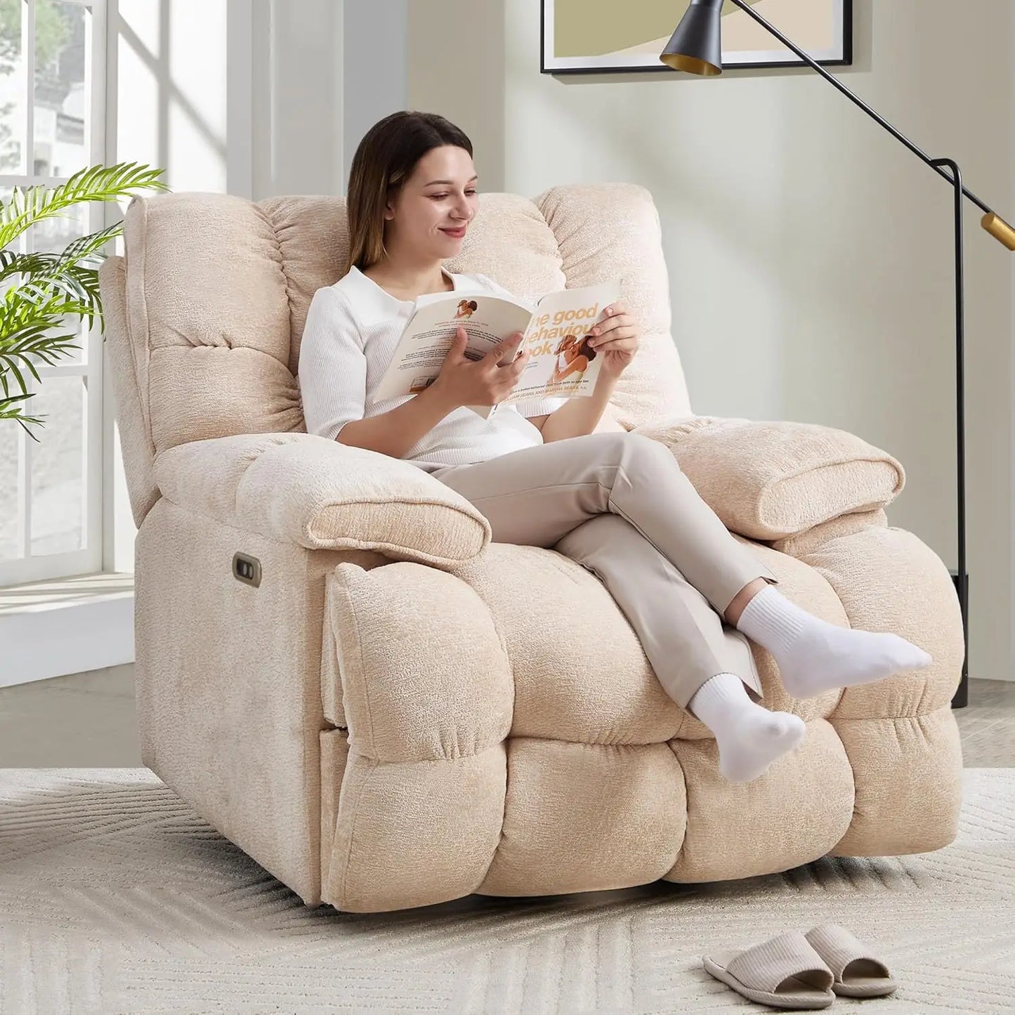 42" Oversized Power Swivel Rocker Recliner Chair Extra Wide Breathable Fabric Living Room 400lbs, Customized