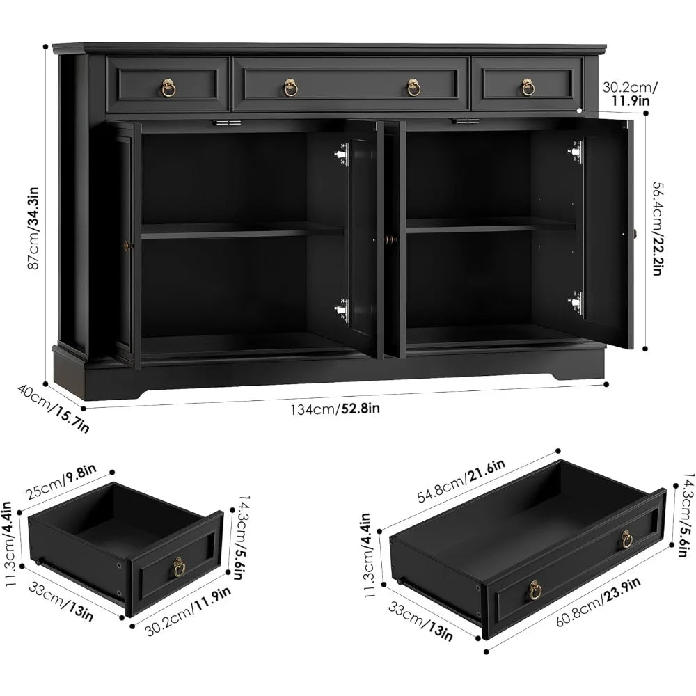 52.7" Large Buffet Cabinet Sideboard with 3 Drawers 4 Doors Wood Coffee Bar Kitchen Dining Room Storage, Customized