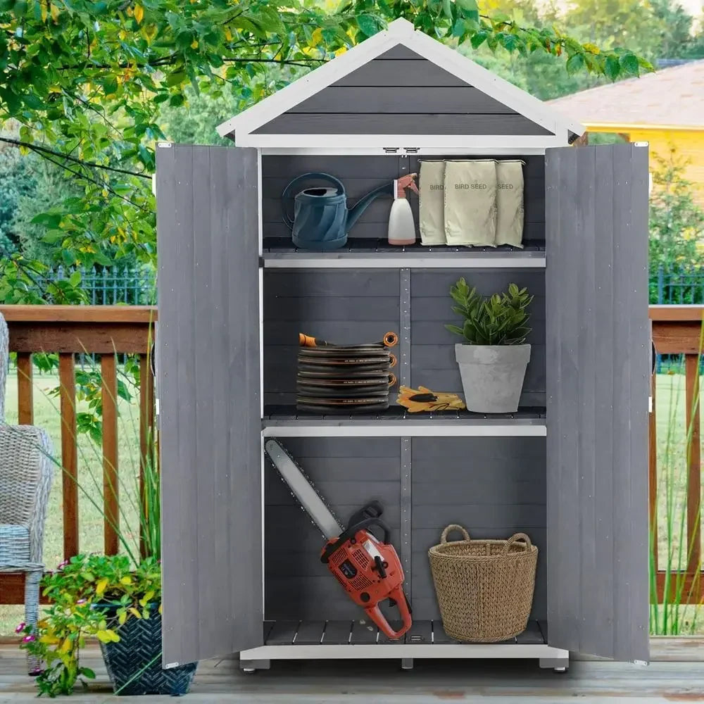 Durable Outdoor Storage Cabinet with Two Shelves, Weather-Resistant Shed for Lawn and Garden Tools