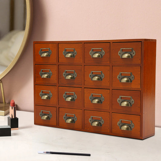 16 Drawers Storage Cabinet,, Apothecary Chests and Cabinets, Herb Storage Box, Wooden Desk Drawer Organizer