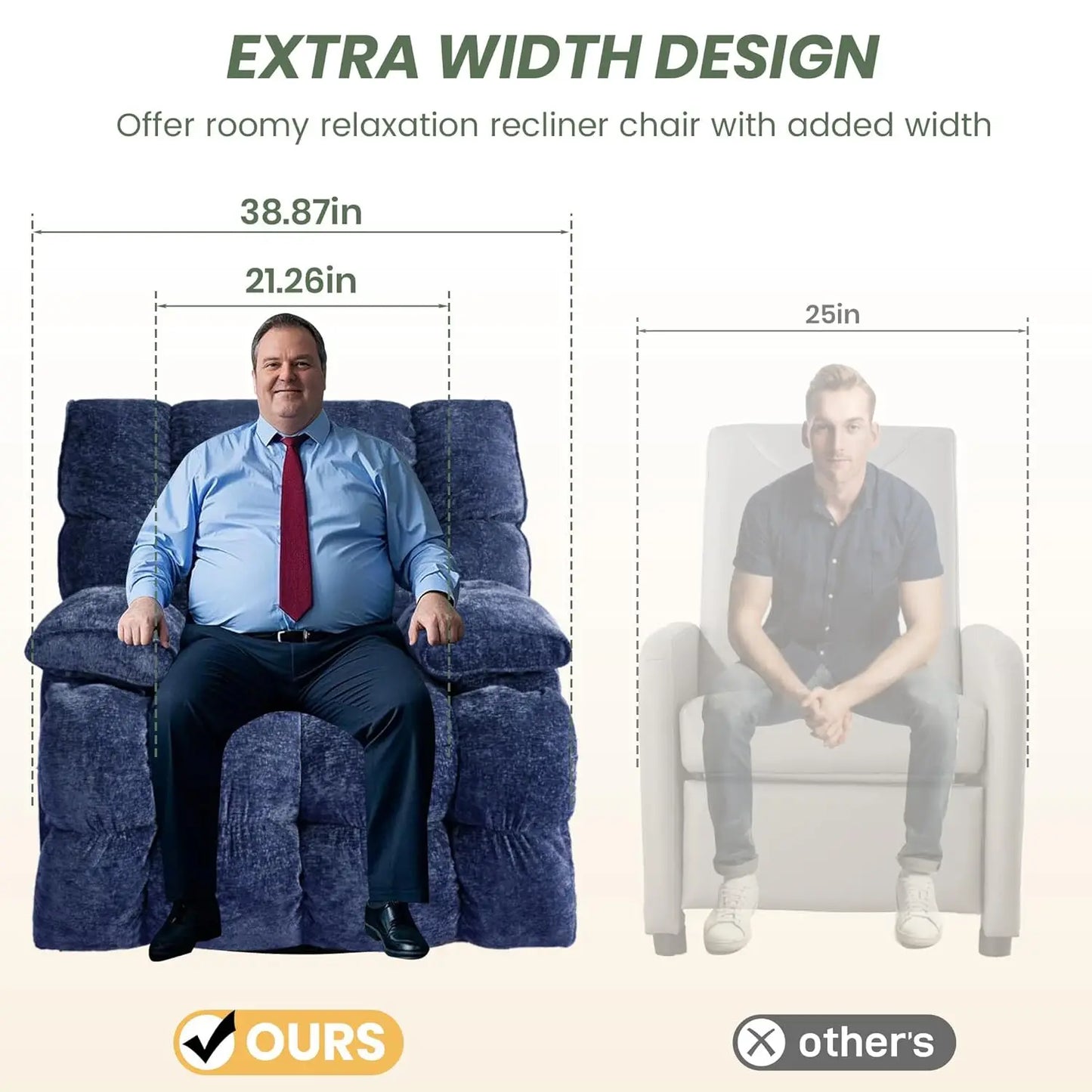 Oversized Power Swivel Rocker Recliner Chair Extra Wide Chenille Fabric