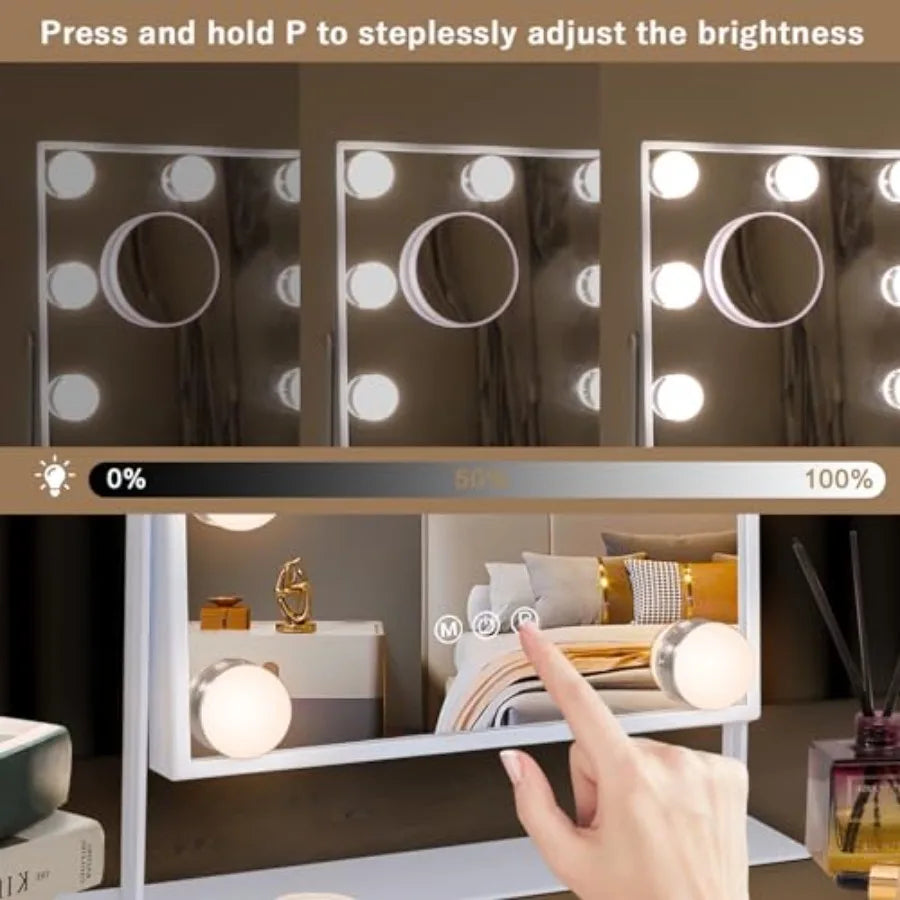 Vanity Mirror with Lights Lighted Makeup Mirror with 9 LED Bulbs Plug in Light Up Makeup Mirror with Lights 360 Rotation with 1