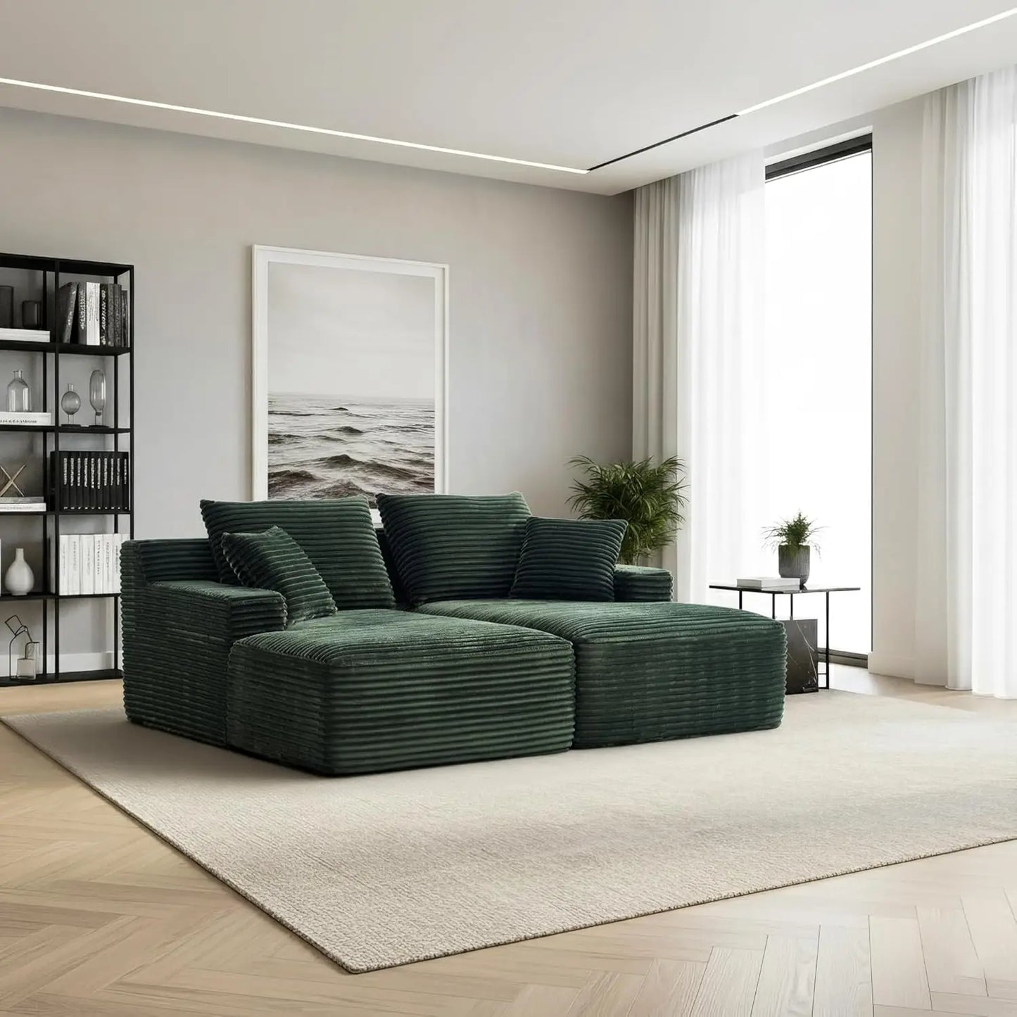 Oversized Double Chaise Lounge Plush Upholstered Deep Seat Sofa