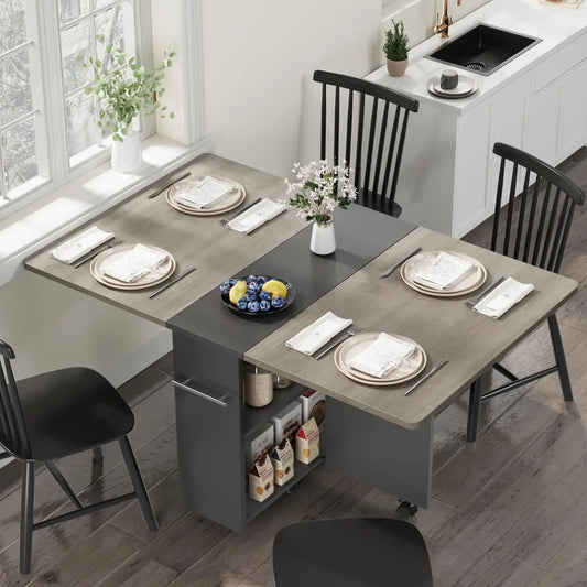 Folding Dining Table With 2 Tier Storage-Extendable Drop Leaf Space Saving Kitchen Dining Room Tables For 4,, Customized