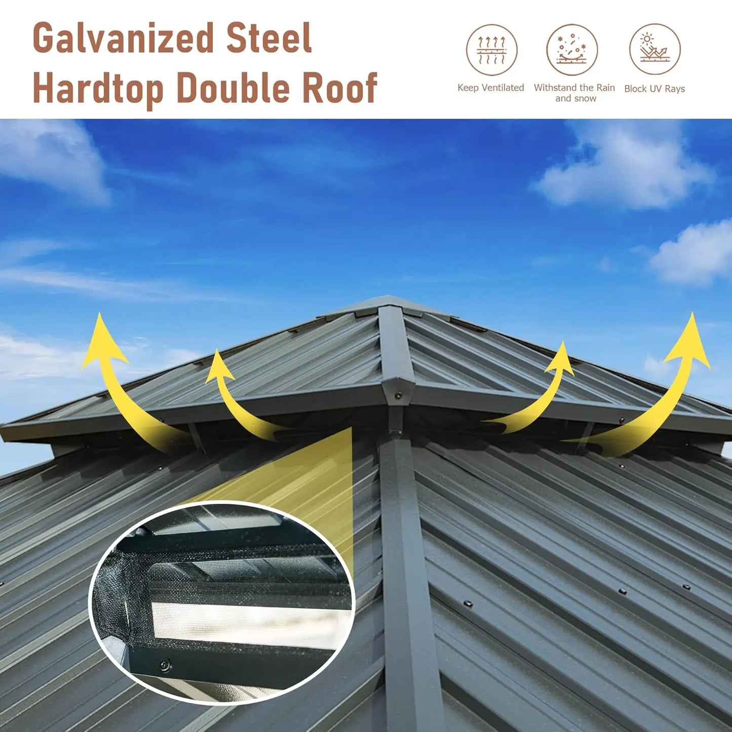 Hardtop Aluminum Gazebo Galvanized Steel Double Roof