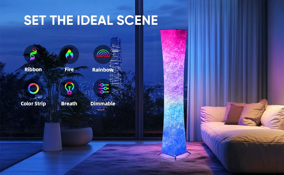 Modern RGB LED Floor Lamp Dimmable Remote Control Tyvek Shade