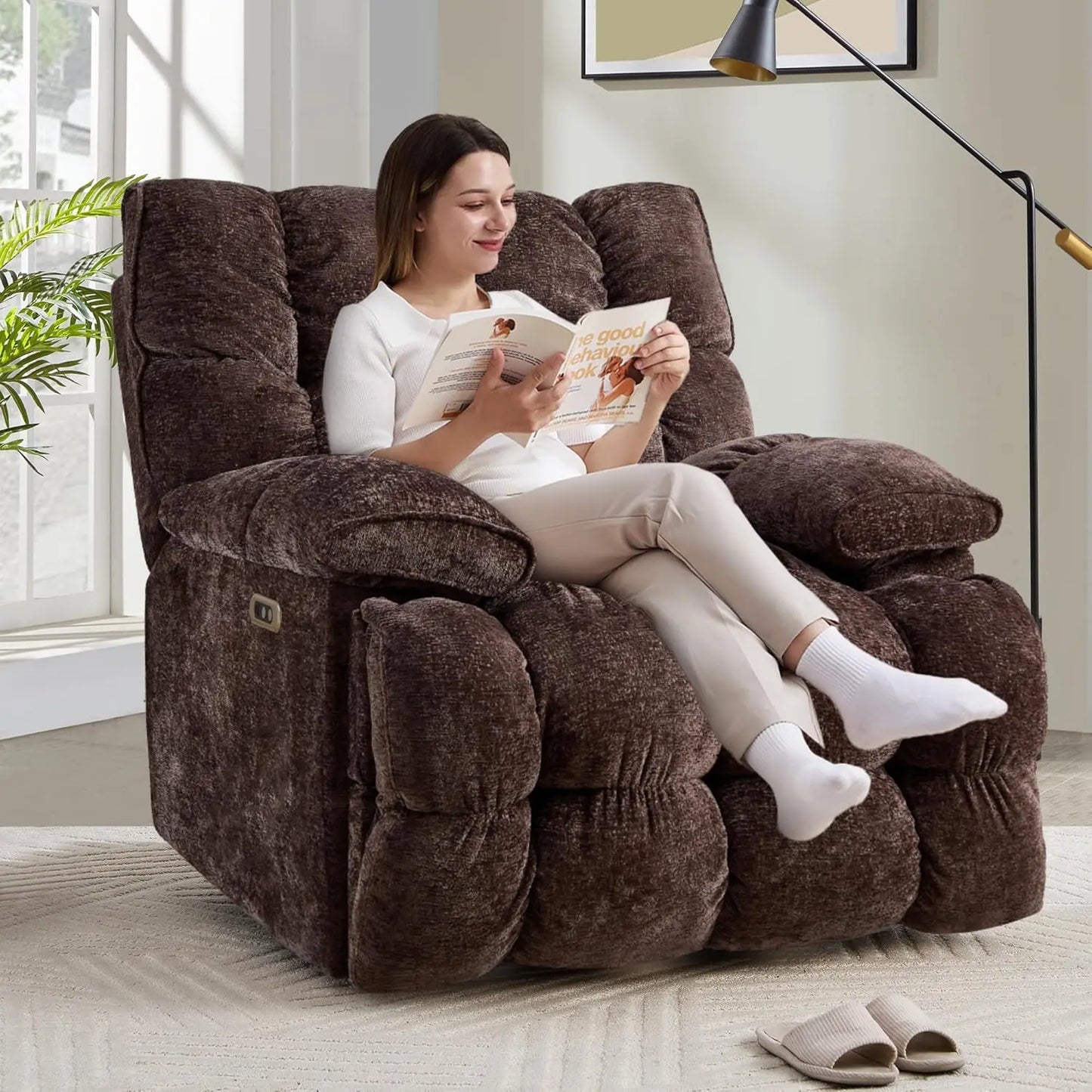 42" Oversized Power Swivel Rocker Recliner Chair Extra Wide Breathable Fabric Living Room 400lbs, Customized