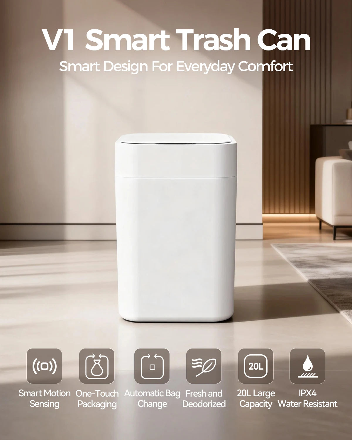 20L/30L Automatic Self Changing Trash Can Self Sealing Self Bagging Motion Sensor Touchless Smart Garbage Can with Lid for Kitchen Bathroom Bedroom Office Odor-Sealing Design