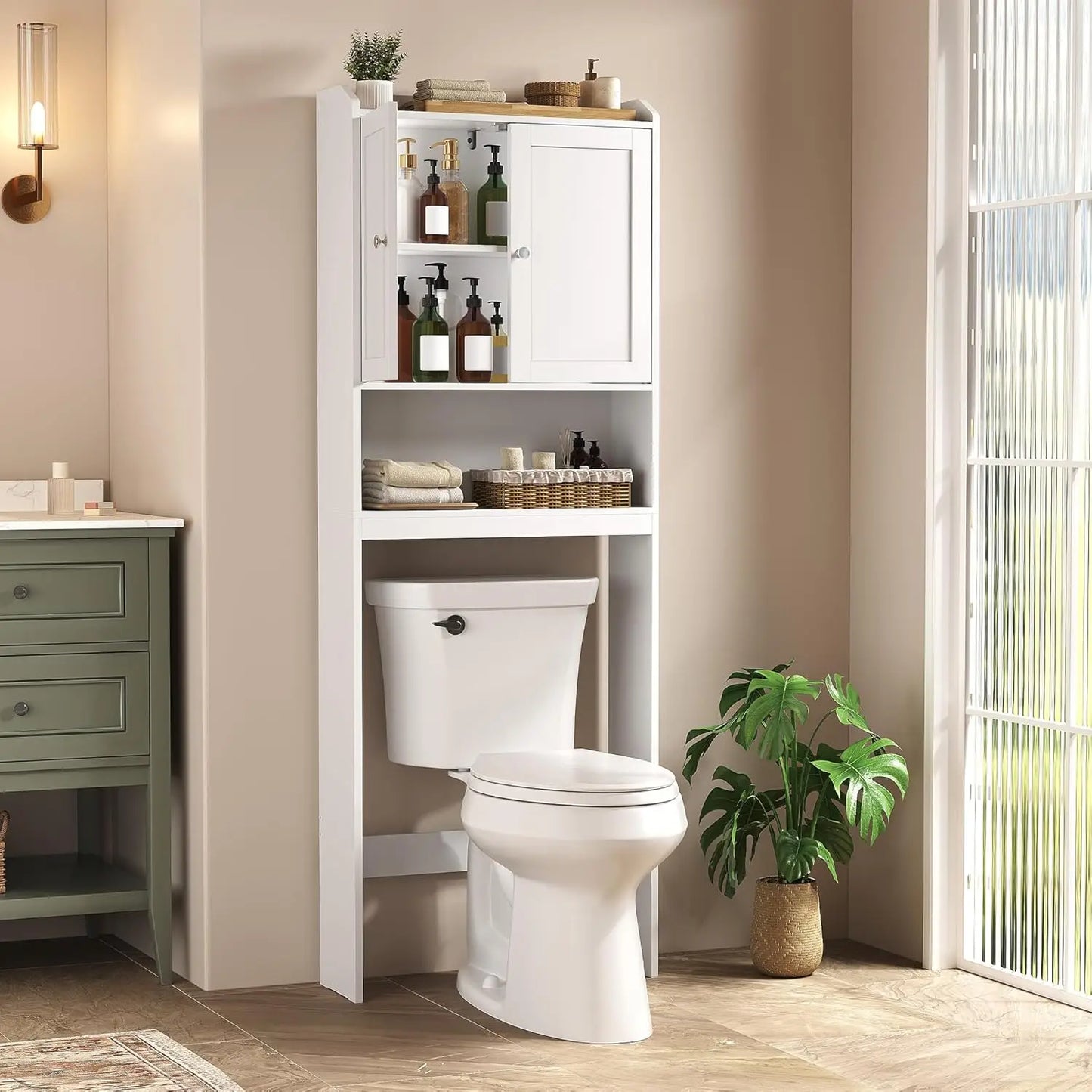 Over the Toilet Storage Cabinet, Bathroom Storage Cabinet with Doors, Adjustable Shelves, Space-Saving, Modern, 7.9 x 24.6 x 70