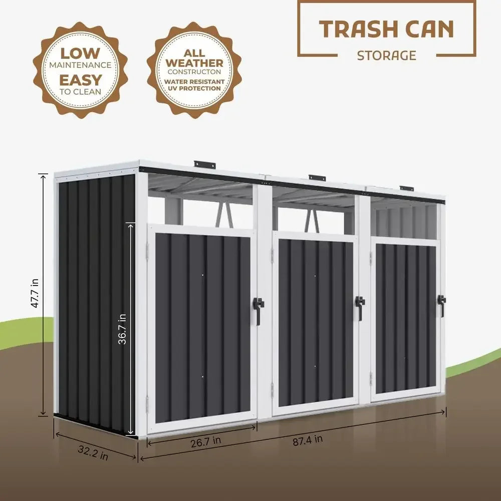 7.3' x 2.7' Outdoor Metal Storage Shed, Waterproof Enclosure for Trash Cans, Ideal for Garden, Backyard, Poolside, Lawn