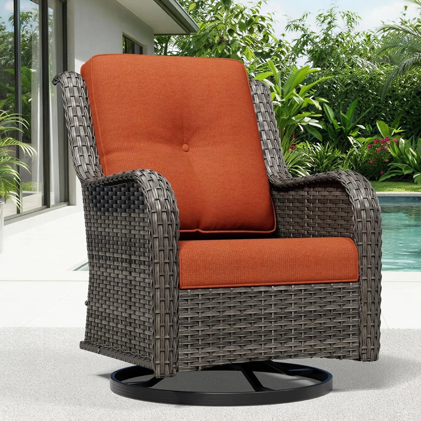 ZHENDAI Outdoor Swivel Rocker Patio Chairs Wicker High Back