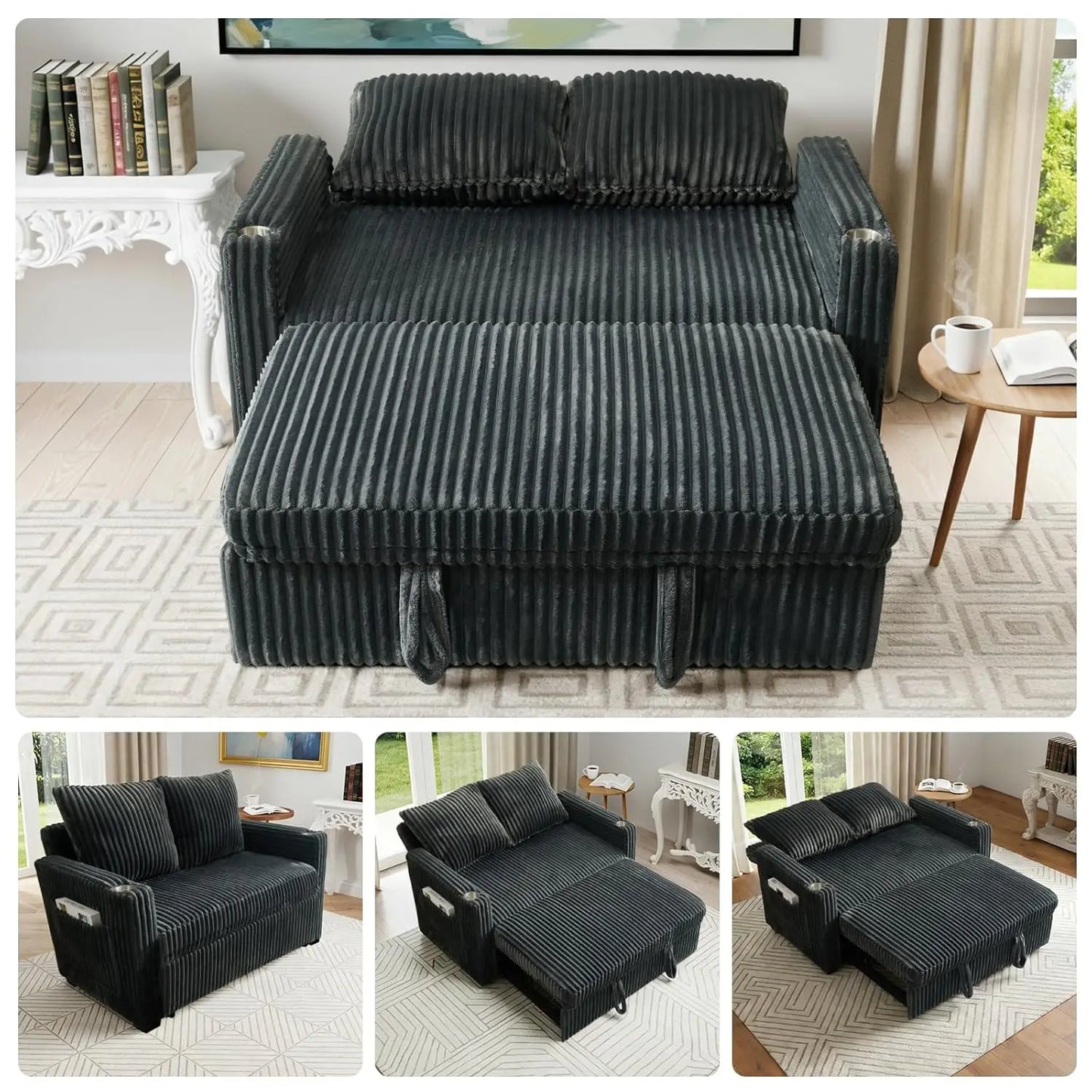 3 In 1 Convertible Corduroy Sleeper Sofa Bed