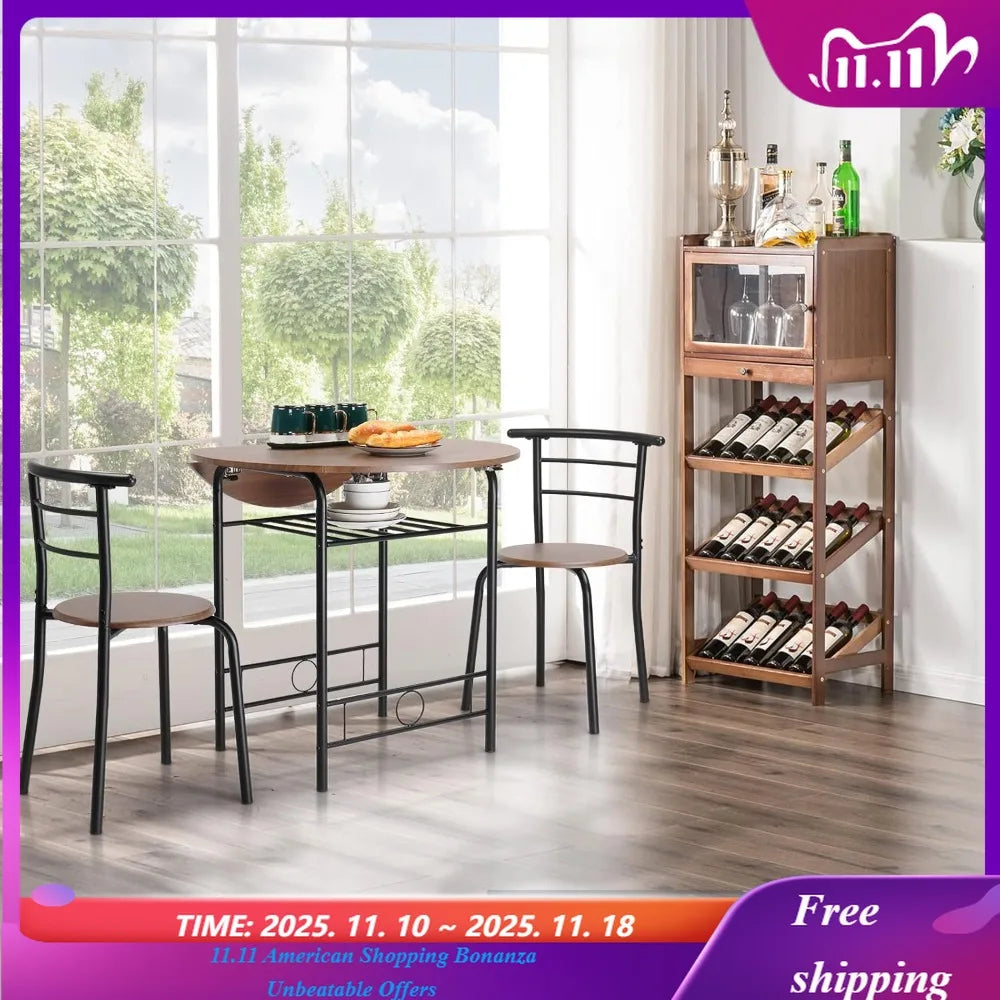 NONE Drop Leaf Dining Table Set 3 Pieces For Small Space Round Folding