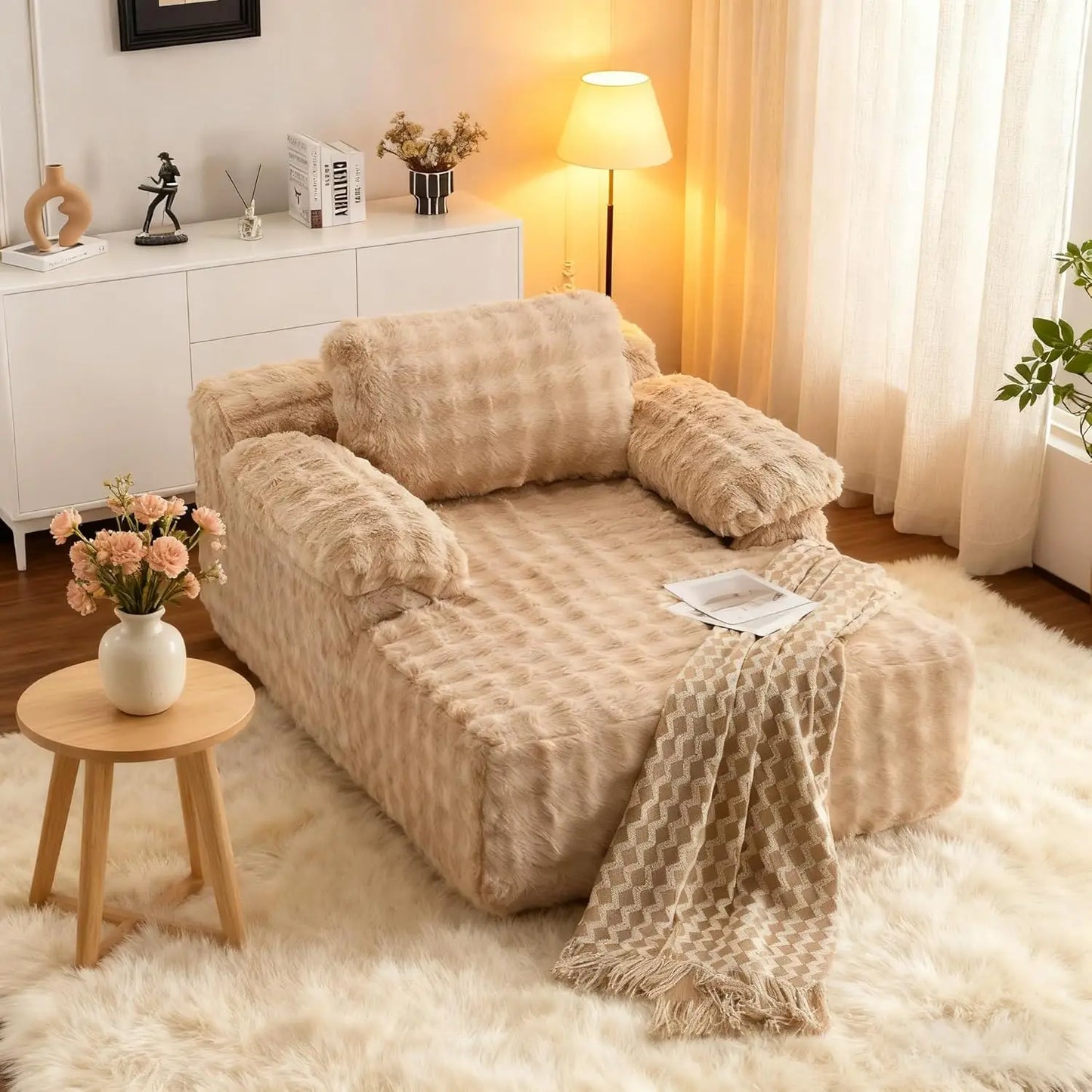Bubble Fleece Upholstered Chaise Lounge Chair Indoor Reading Sleeper