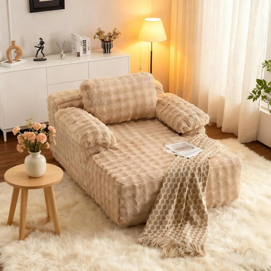 Bubble Fleece Upholstered Chaise Lounge Chair Indoor Reading Sofa Bed Sleeper