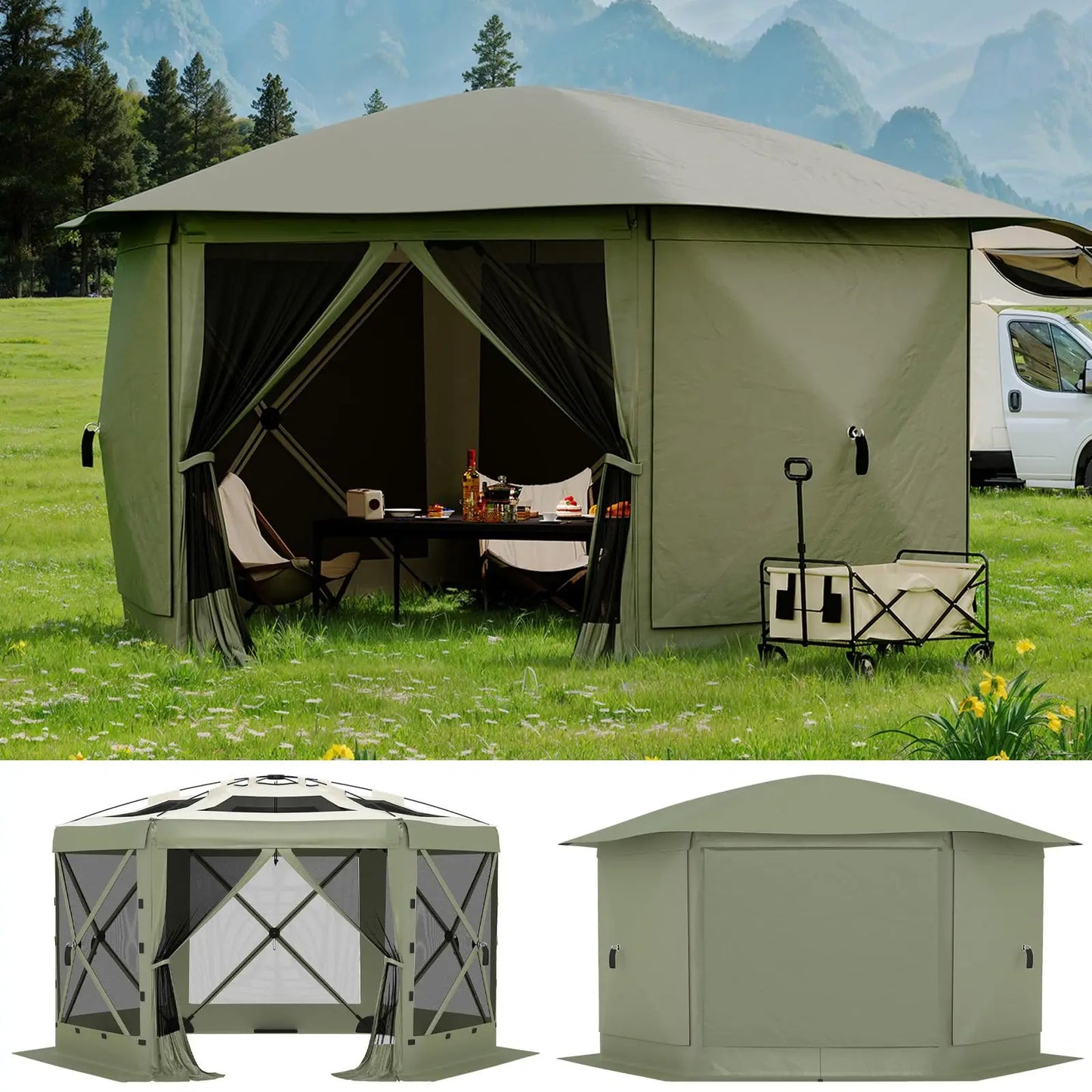 HiMISS Pop Up Gazebo Hexagon Canopy With Mosquito Netting