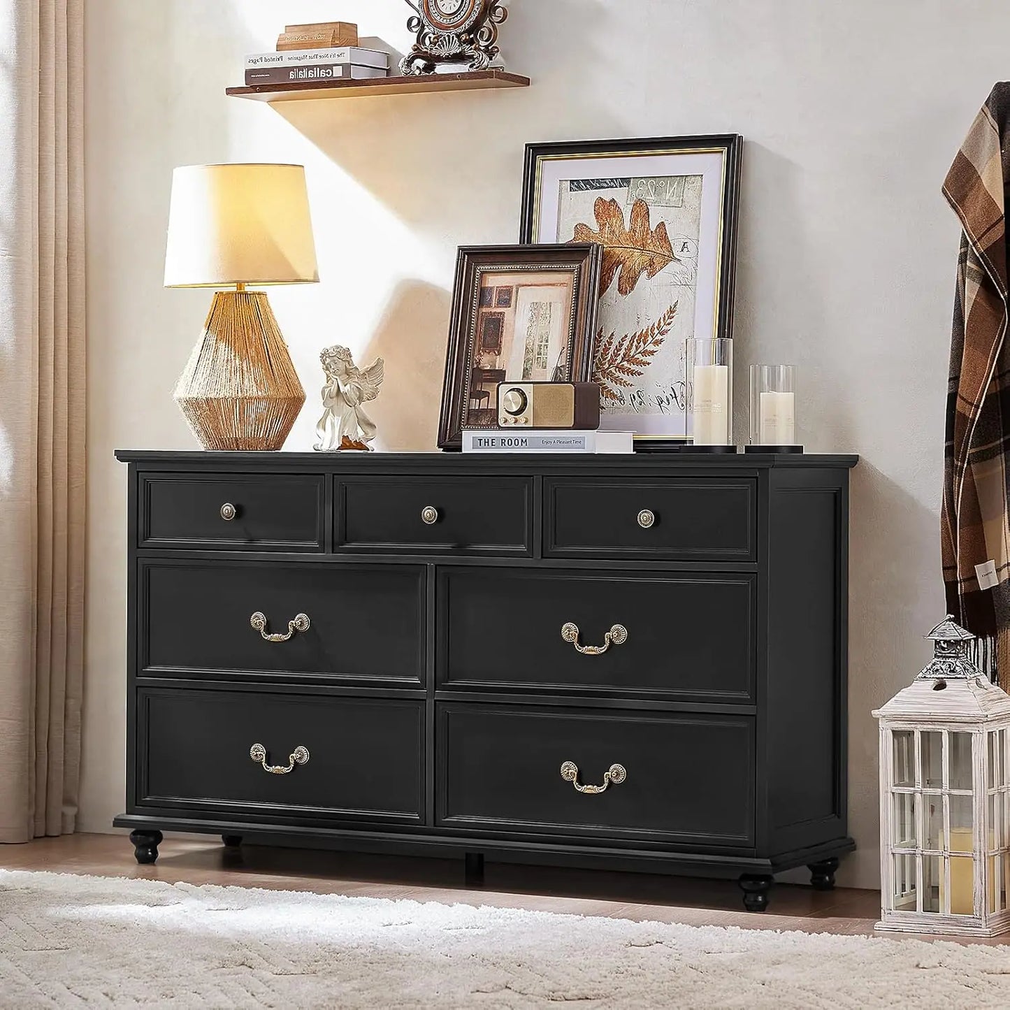 Farmhouse 54" 7 Drawers Dresser for Bedroom, Wide Wood Chest of Drawers w/ 4 Wooden Legs, Vintage Large Storage, Customized