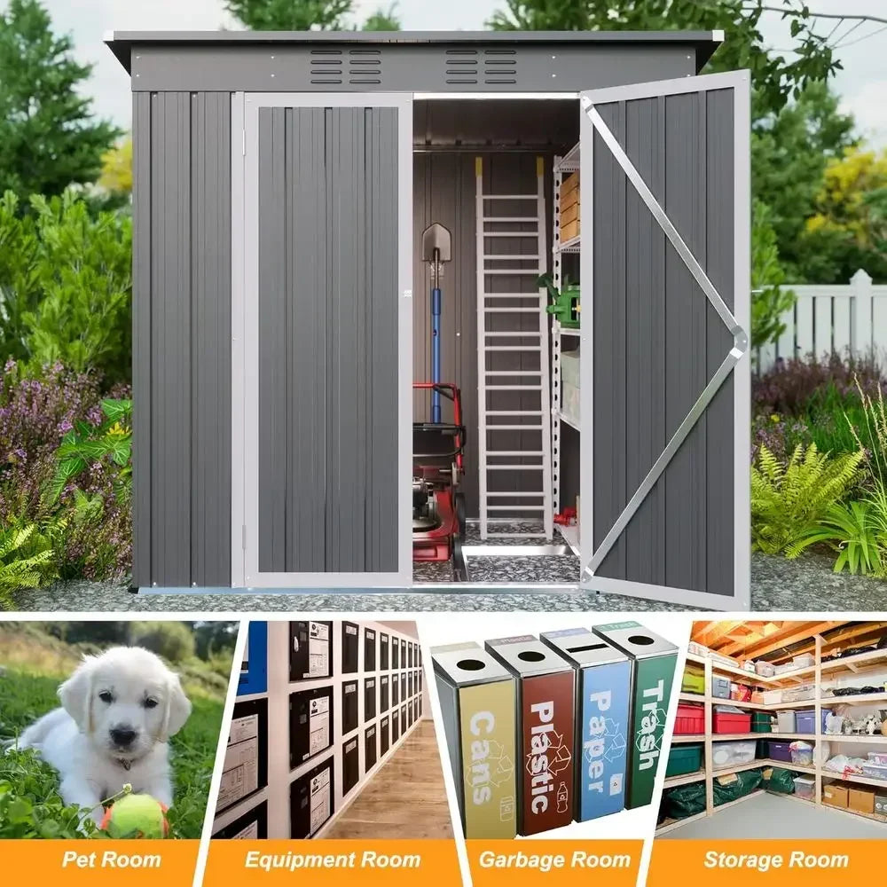 6x4ft Large Metal Utility Shed with Floor, Ideal for Garden Tools and Outdoor Storage