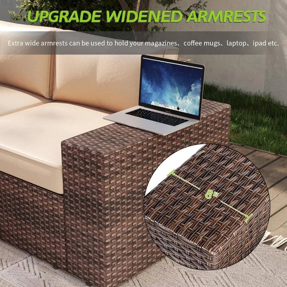 Patio 7 Piece Fire Pit Table Wicker Set Outdoor Cushions
