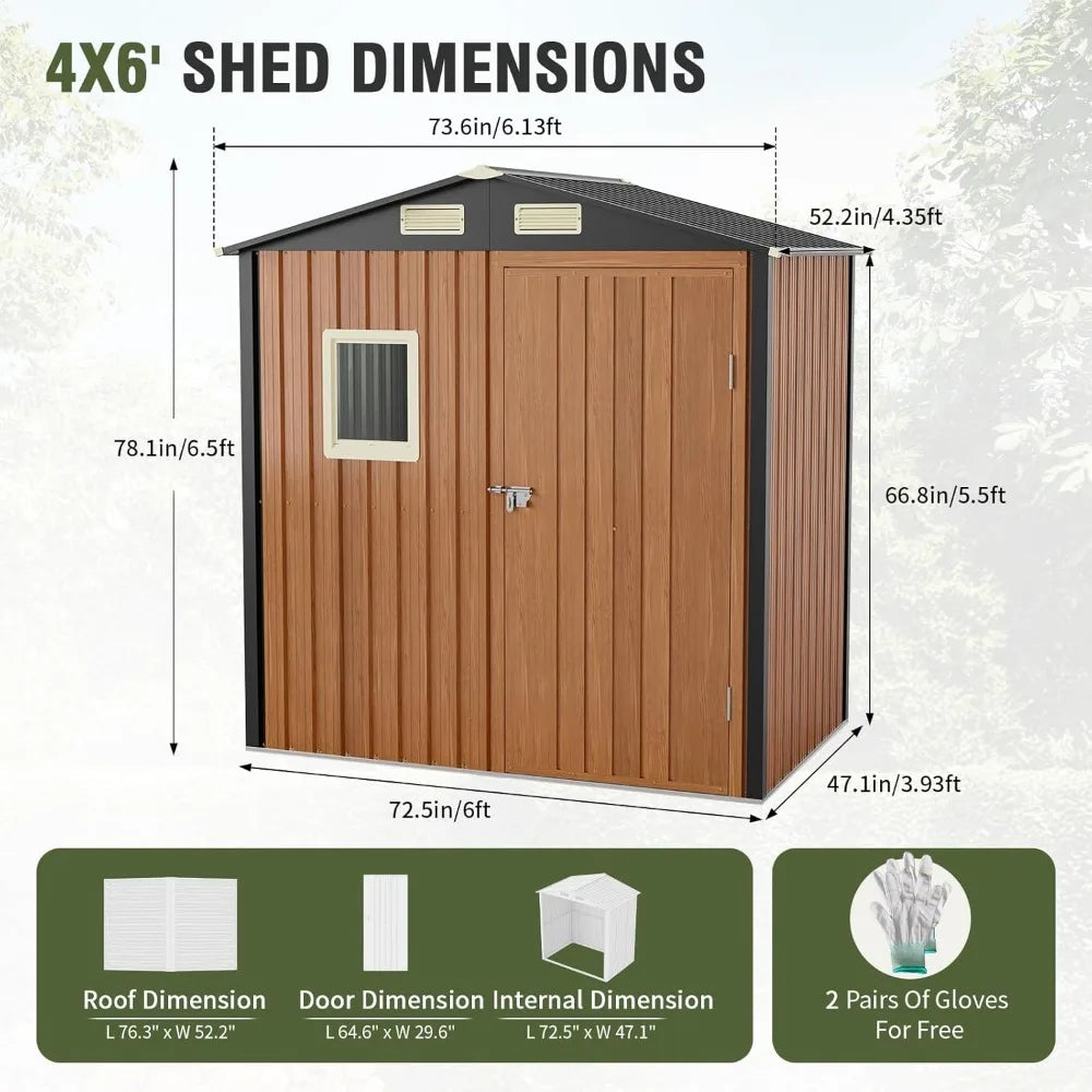 Outdoor Metal Storage Shed With Window Lockable Door