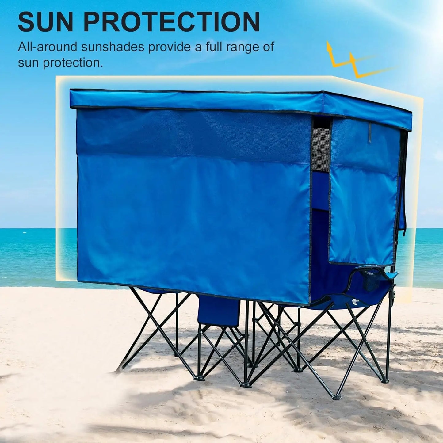 Double Beach Chair With Canopy Shade Folding Cup Holder Loveseat