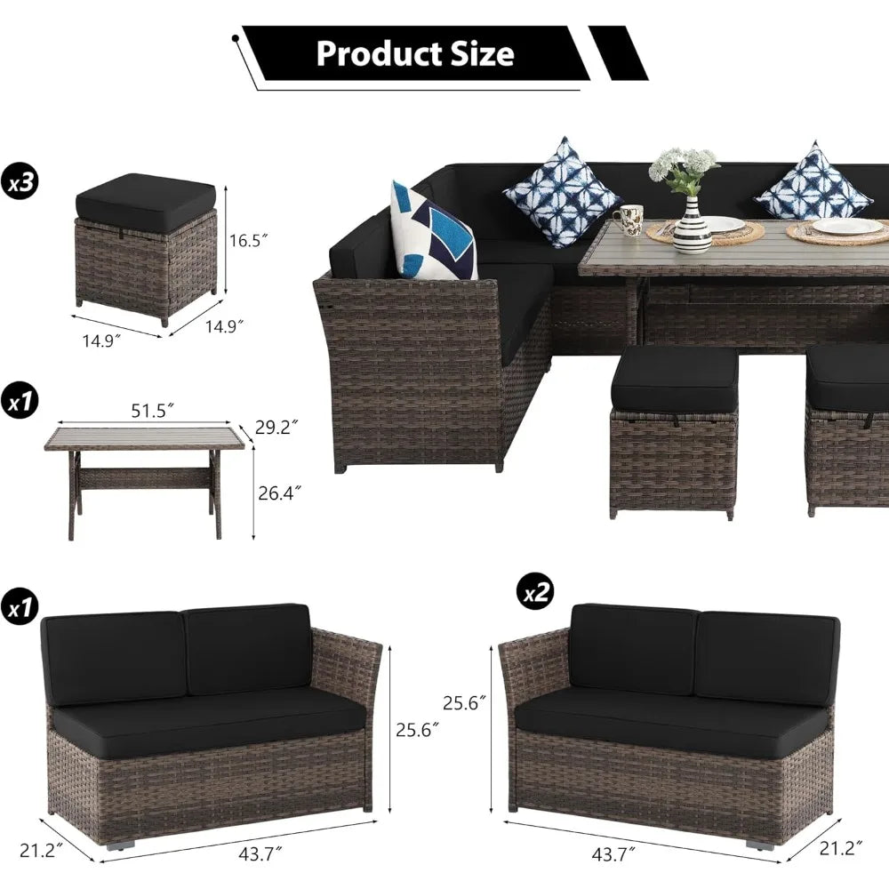 7 Piece Patio Furniture Set Wicker Rattan Table And Chairs