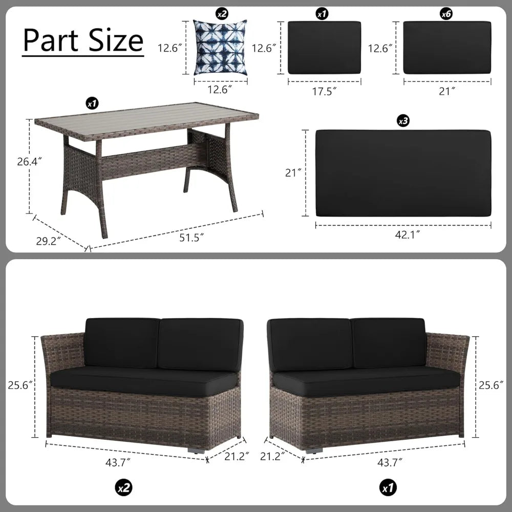 7 Piece Patio Furniture Set PE Wicker Rattan Dining Set