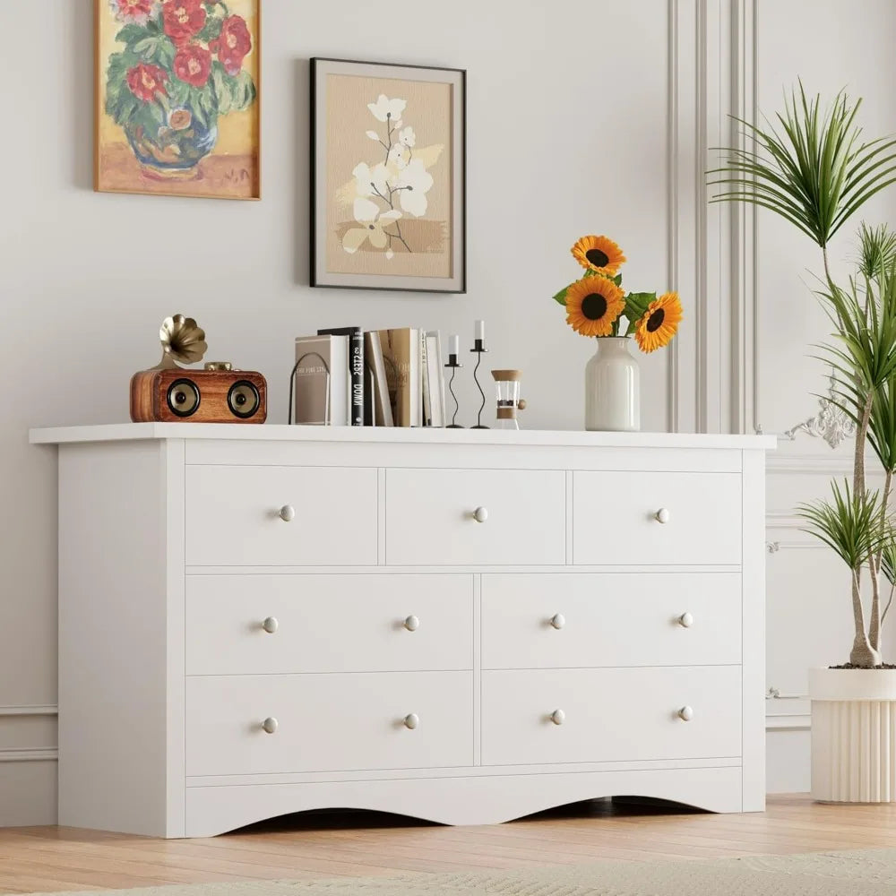 Furmax Dresser for Bedroom 7 Wood Dresser Chest of Drawers TV up to 65 inch TV Stand Storage Chest Drawers Hallway Entryway